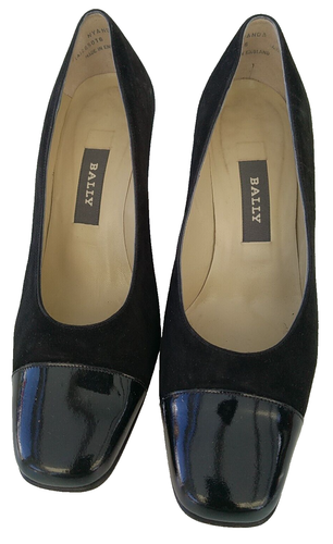 BALLY 'SHERO' BLACK SUEDE & PATENT TOE CAPS VINTAGE COURT SHOES 37.5 UK 4.5 - Picture 3 of 12