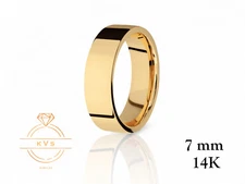 14K Yellow Gold 7mm FLAT Wedding Band Ring - Comfort Fit High Polished New