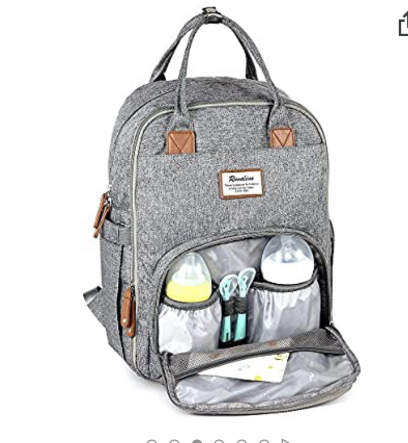 Grey Changing Bag Backpack RUVALINO Large Unisex Baby Bags for Boys and Girls Waterproof Nappy Back Pack Stylish for Mom and Dad with Changing Mat Stroller Straps