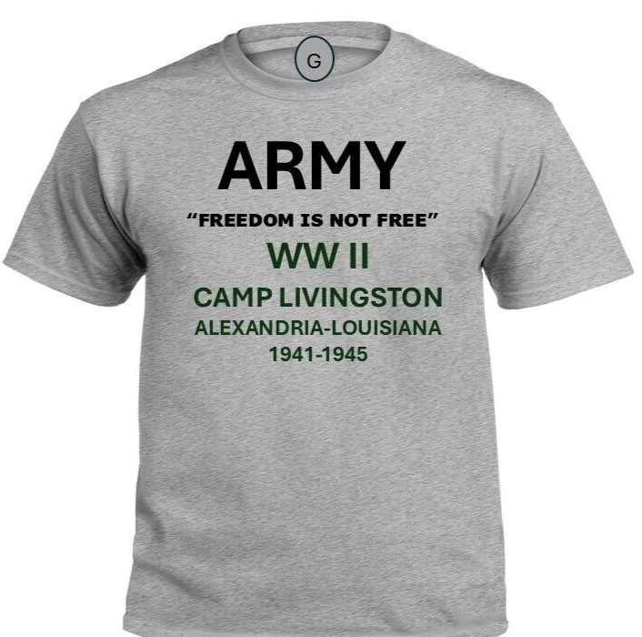 CAMP LIVINGSTON *ALEXANDRIA-LA* 1941-1945*WW II*PT SHIRT. OFFICIALLY LICENSED