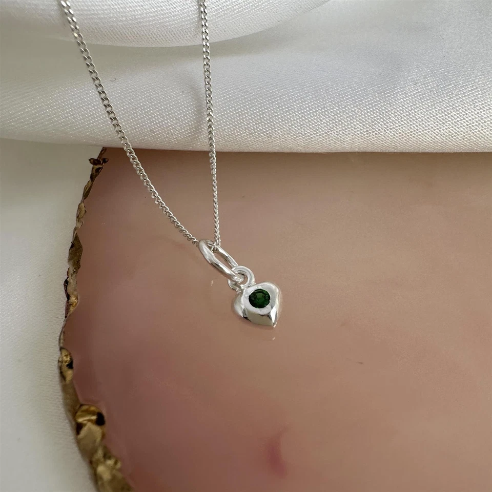 Sterlingsilber & Smaragd CZ Kristall Mai Geburtsstein Herz Halskette 40,6 - 55,8 - Bild 2 von 4