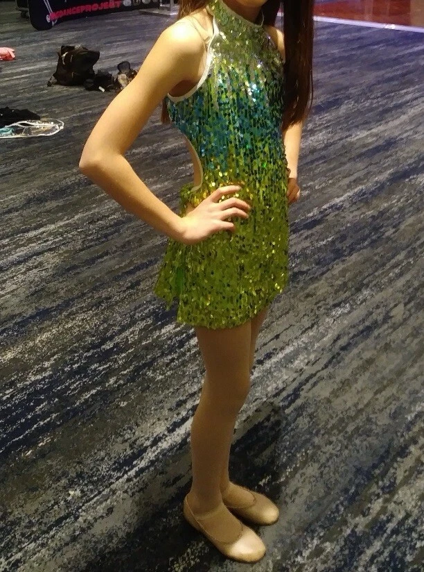 Революция зеленый блестки девочек TAP джаз хип-хоп концерт танцевальный костюм Sz LC - Изображение 2 из 4