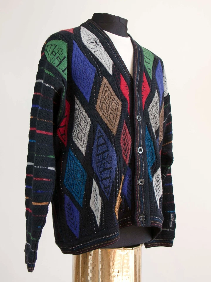 CARLO COLUCCI Warm Cardigan Uomo Blu Maglione Multicolore Wool Viscosa Tg50 - Imagen 2 de 4