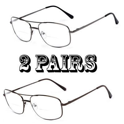 1 or 2 Pairs Metal Frame Inner Bifocal Reader Reading Glasses Spring Hinges