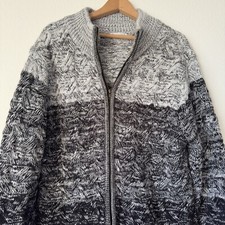 H2H Mens Casual Cable Knit Cardigan Full Zip Long Sleeve Sweater Black Gray L