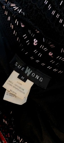 Sue Wong Black Pink Bead Crochet 20s Deco Occasion evening dress 10 vintage Yk2 - Picture 9 of 24