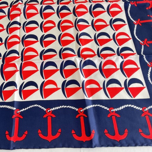Bloomingdale's 100% Silk Scarf Vintage Sail Ships Nautica Red Blue 26x26 Italy - Picture 2 of 7