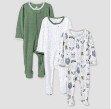 3 Cloud Island Soft  Sweet Dreams Baby 3-6m Zip-up Footie Pajamas Green 