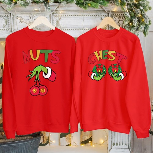 Sudadera de Navidad a Juego con Tuercas en el Pecho Pareja Divertida Familia Vacaciones Navidad Jersey - Imagen 8 de 11