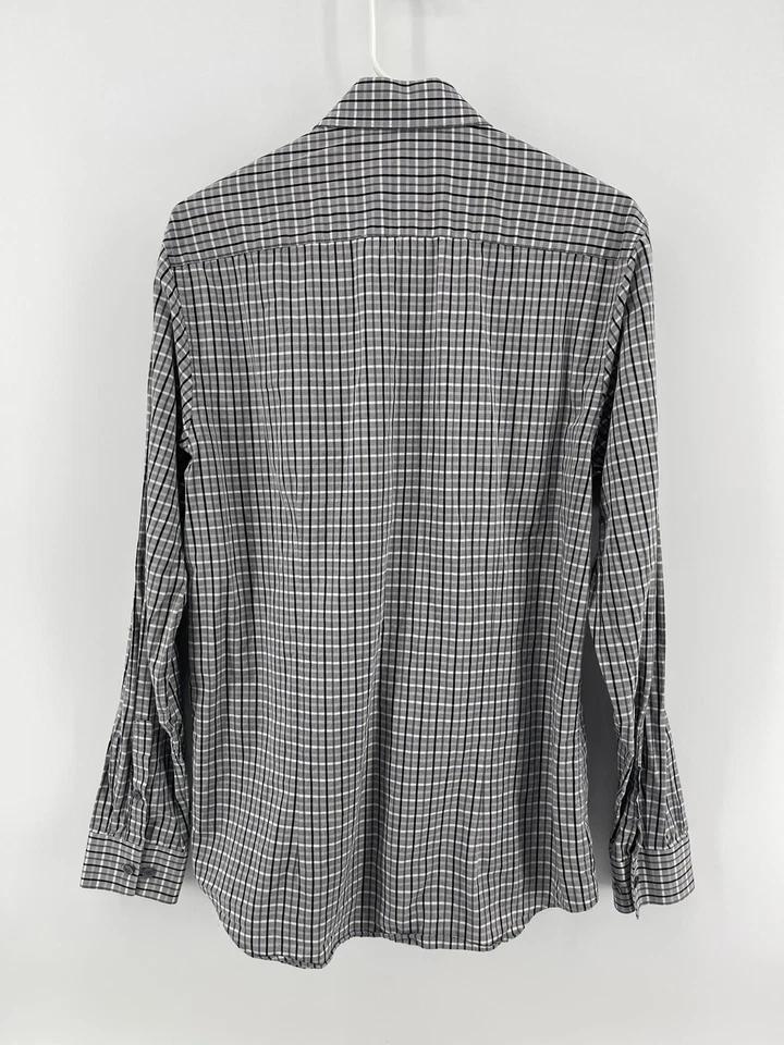 Camisa de vestir Kenneth Cole Reaction ajustada con botones para hombre talla 15,5 34/35 gris negra Foto 3 de 4