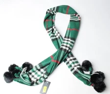 FRAAS Women's Pom-Fringe Rectangle Plaid Winter Scarf LC7 Green One Size NWT