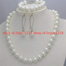 8/10/12mm South Sea Shell Pearl Round Beads Necklace Bracelet Earrings Set 18''