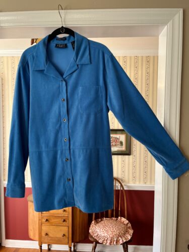 Crazy Horse Liz Claiborne Stretch Solid Blue Tunic Top Long Sleeve Shirt Size L - Picture 1 of 6