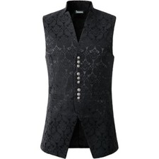 Men's Victorian Black Handmade Waistcoat Vest Jacquard Tuxedo Suit Ves/USA