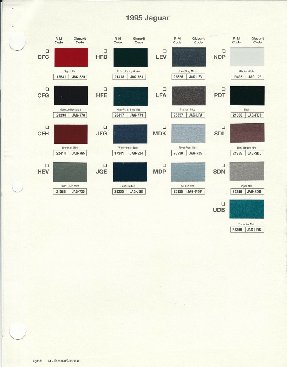 1995 JAGUAR PAINT CHIPS COLOR SAMPLES (DUPONT BASF PPG) | eBay