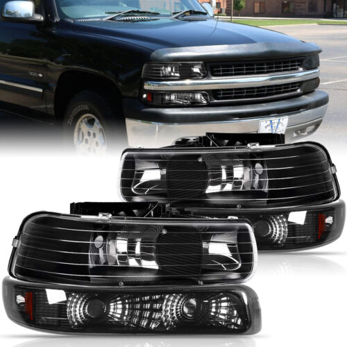 Black Headlights Fits 1999-2002 Chevy Silverado 2000-2006 Tahoe Suburban 1500