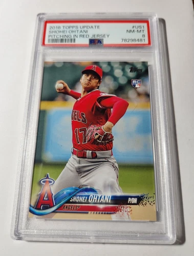 SHOHEI OHTANI - 2018 - TOPPS UPDATE - PITCHING IN RED JERSEY - US1 - PSA 8