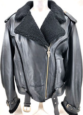 Harley Davidson Black Heavy Leather Sherpa Shearling Biker Jacket Coat Womens L