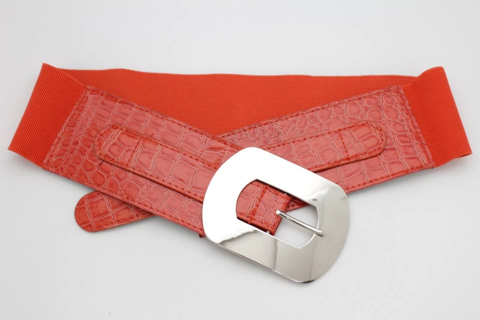 Mujeres Plateado Metal Hebilla Cuadrada Moda Ancho Naranja Cinturón Cadera Cintura Alta Talla S Foto 4 de 4