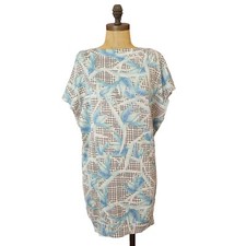 ZARA W&B Collection Mini Dress S Stretch Grid Floral Blue White Relaxed EUC B19