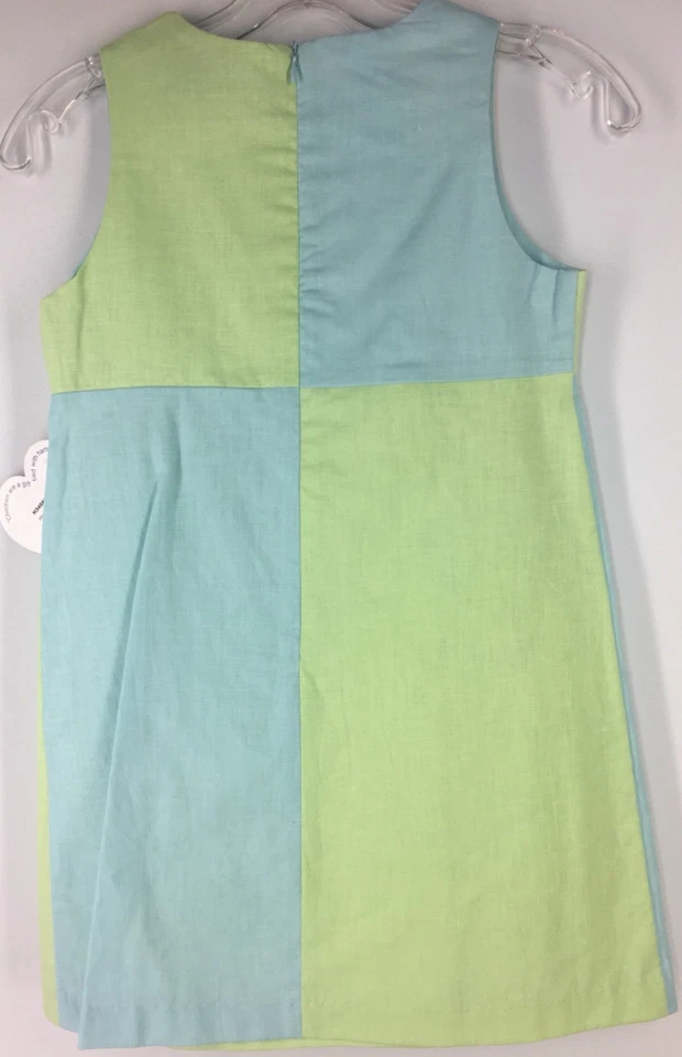 Girl's 8 HARTSTRINGS Dress Sleeveless AQUA BLUE LIME GREEN Shift Easter Linen - Image 3 of 4