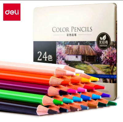 24 Deli Oil Based Color Pencils- Graphite Lead, Bright Colors & Delicate Strokes