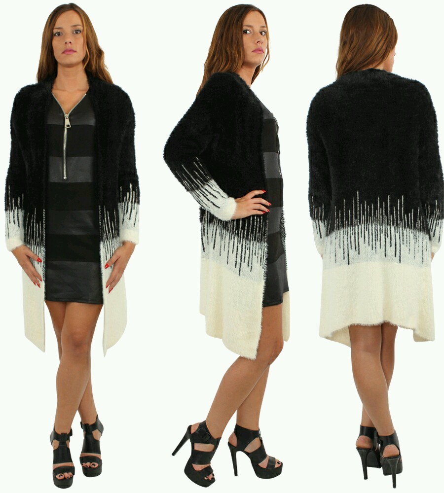 ALTRA Cardigan donna pelliccia sintetica capospalla maglia maglione giacca sciolta UK8 14 panna