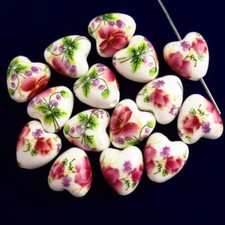 20Pcs 13x12x8mm Purple Green Ceramic Porcelain Flower Heart Pendant Bead Y-682