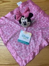New Minnie Mouse Security Blanket Pink Fleece Flowers Lovey Rattle Satin Back