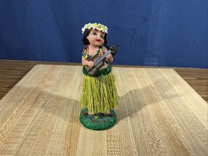 Vintage 6” Dashboard Hula Girl with Ukulele  Hula Grass Skirt