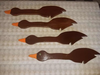4 Hand Crafted Hand Painted Wooden Magnetic Geese In Flight
