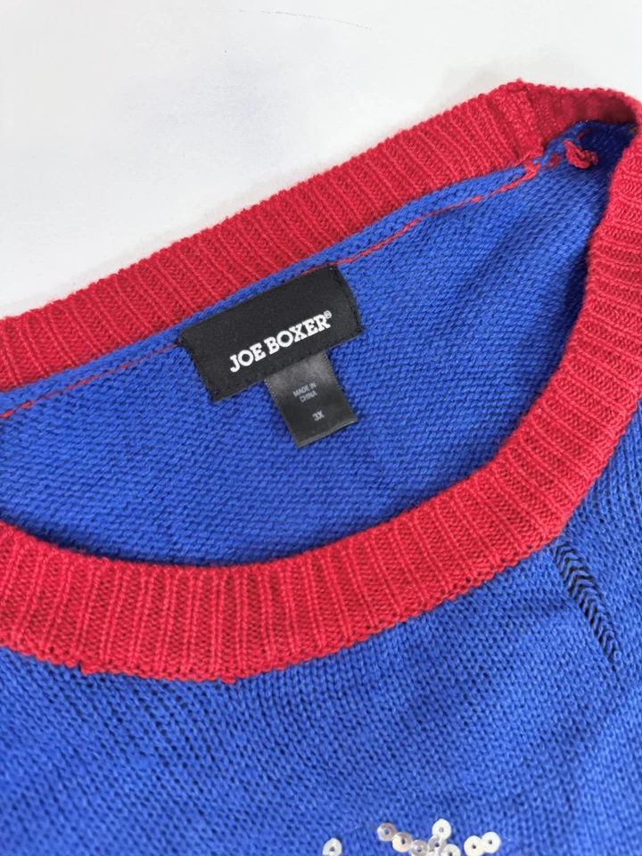Joe Boxer Suéter Mujer 3X Azul Reno Navidad Feo Pullover Vacaciones Diversión Foto 3 de 4