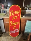 Vintage Coca Cola Large Push Sign Soda Sign Advertising Sign Porcelain Sign 53”
