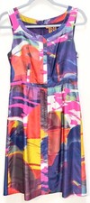 TORY BURCH Silk Abstract Colorful Sleeveless Dress Size 2 Lined Embroidered
