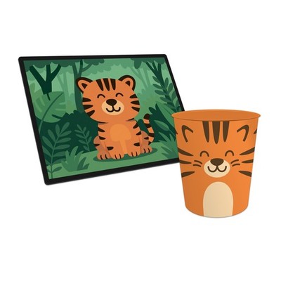 ITENGA Papierkorb Mülleimer mit Schreibunterlage TIGER Kawaii Set Kunststoff neu