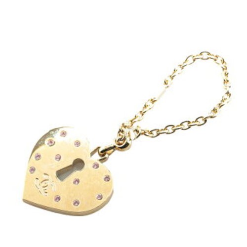 CHANEL Coco Mark Heart Pink Rhinestone Bag Charm Key Ring Keychain