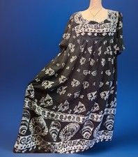 Daffodil Thin Black Beach Maxi Dress Fish 1X  Pockets Muumuu Light Cotton Flowy