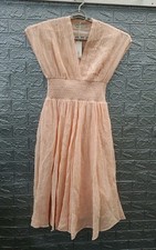 New Tory Burch V Neck Linen Smocked Waist Dress Melon Size M
