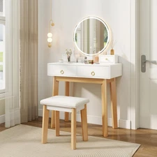  Makeup Vanity Desk with Mirror & Lights, Dressing Table and Chair Set 
