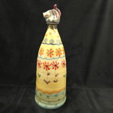 Italian Pottery Decanter with Hand Painted Floral Design with a Cat Stopper