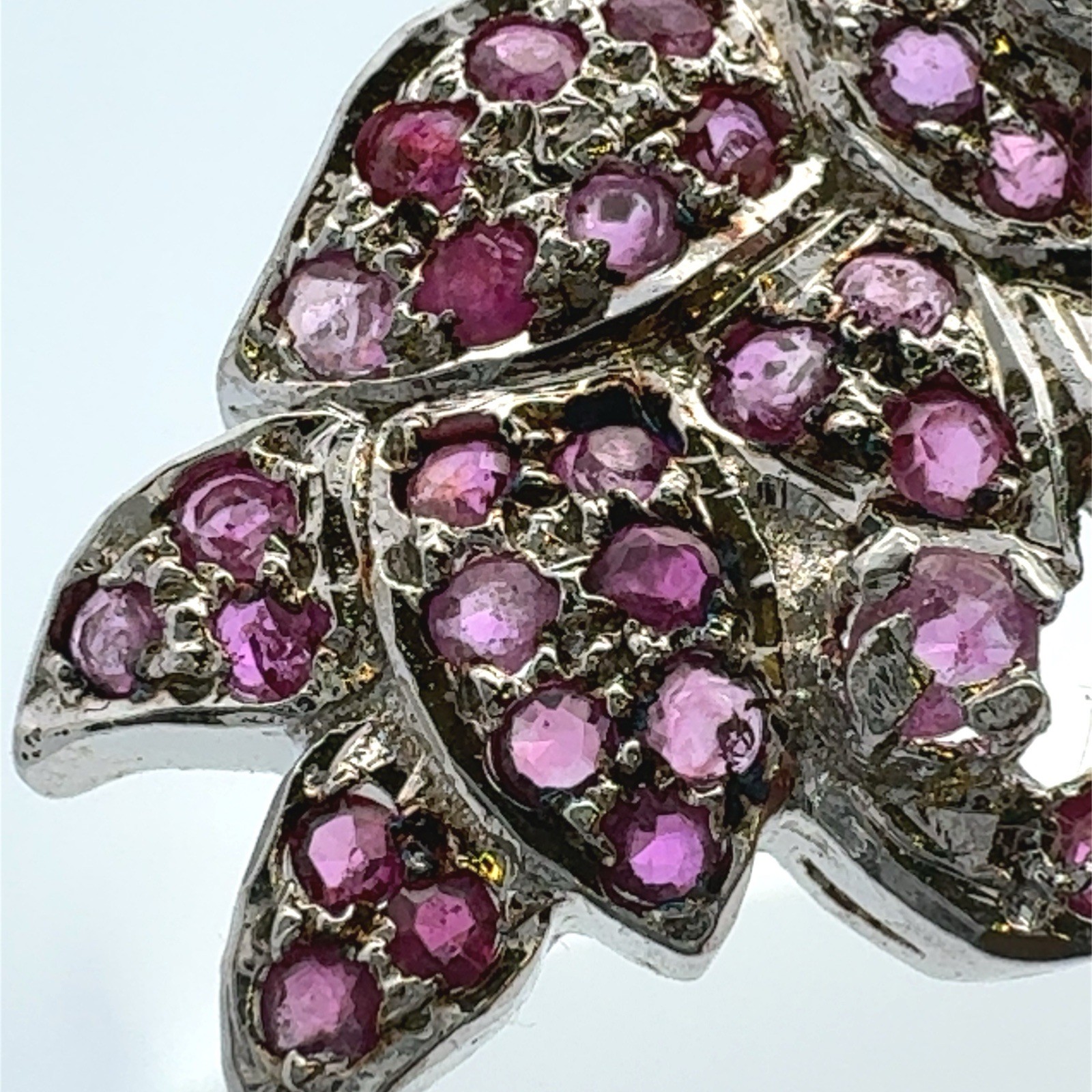 Estate 925 Sterling Silver Ruby Cluster Floral Le… - image 7