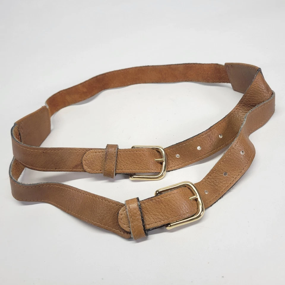 Double Buckle Leather Belt 26 28 Waist Brown - Image 2 of 4