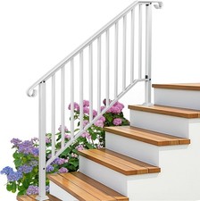 Galvanized Iron Handrail 4-5 Step Stair Rail Fit Wood Tiles Floor  White Scroll