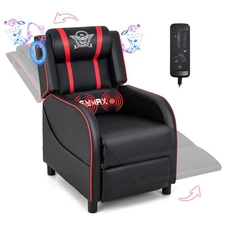 Massage Gaming Recliner Chair PU Leather Single Recliner Sofa Chair Red