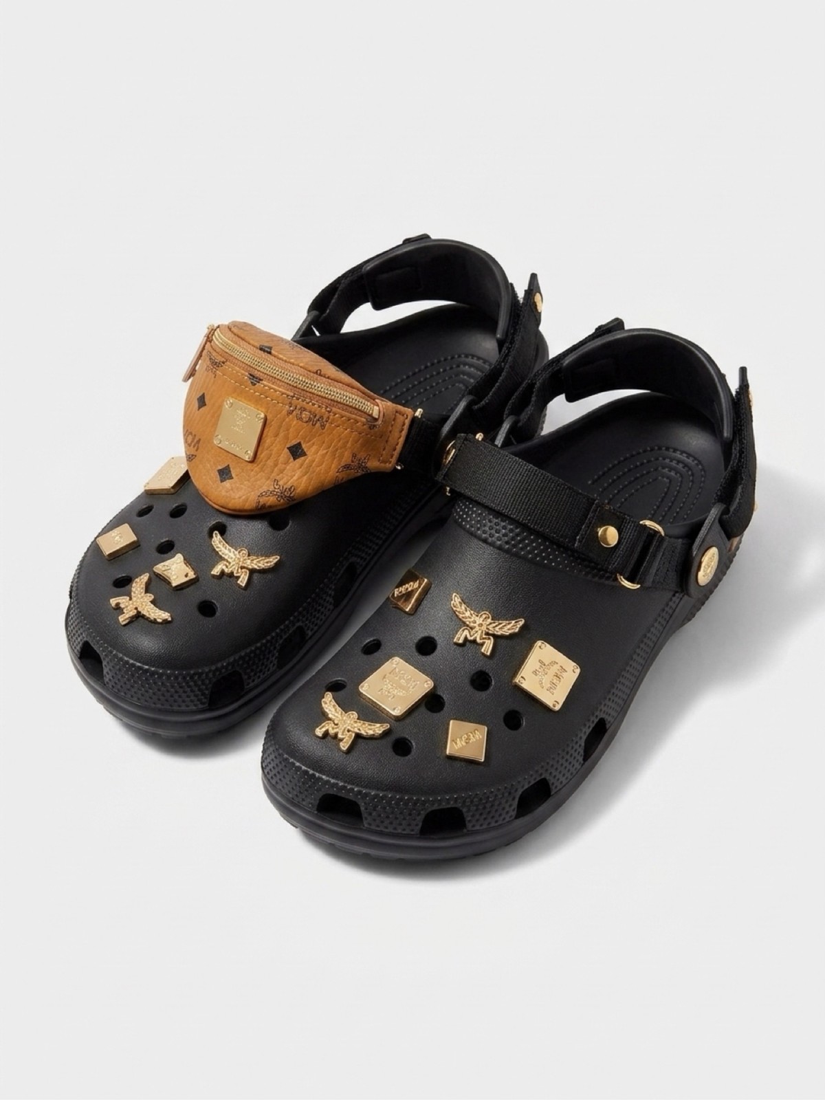 MCM x Crocs Mega Crush Clog Black Gold Studded Belt Bag Unisex