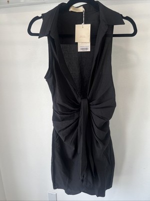 Choosy Plunging Neckline Drape Little Black Shirt Dress Sleeveless Women s sz 2