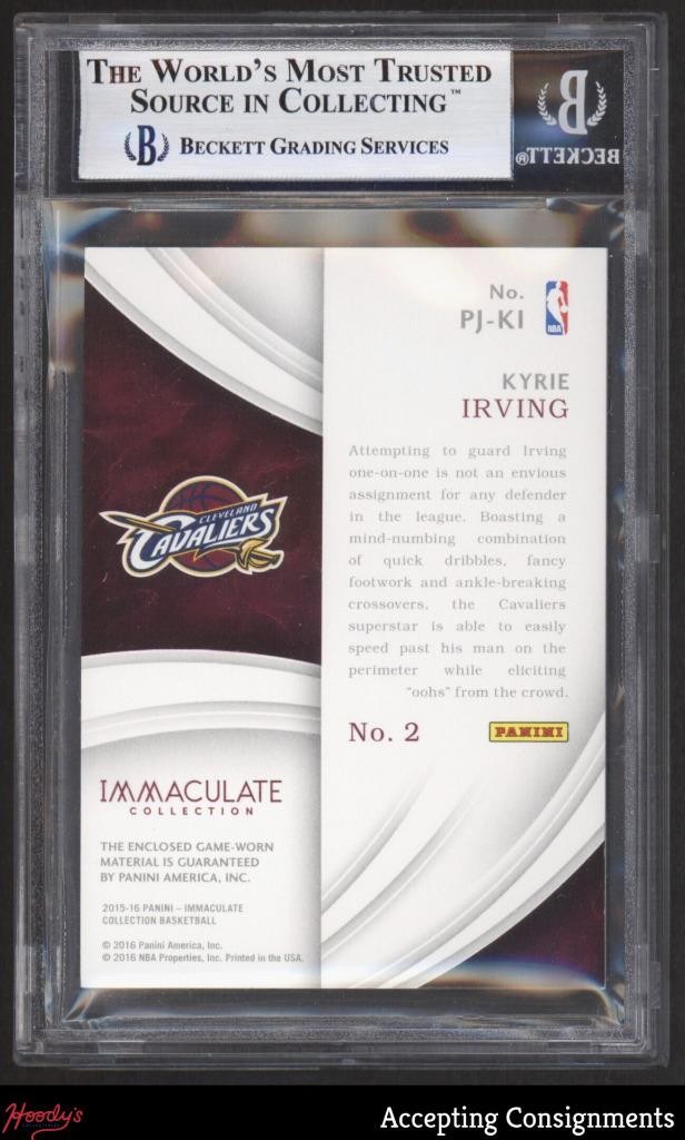 2015-16 Immaculate Jersey Number Kyrie Irving GAME USED PATCH 2/2 BGS 9 view 2