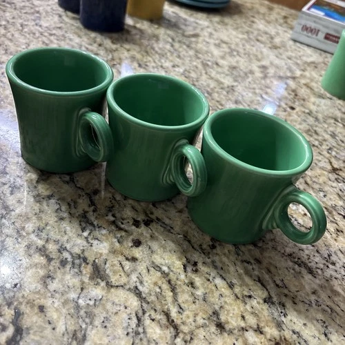 Set Of 3 Fiesta Original Green Mug Ring Handle Coffee Cup Tom and Jerry Vintage
