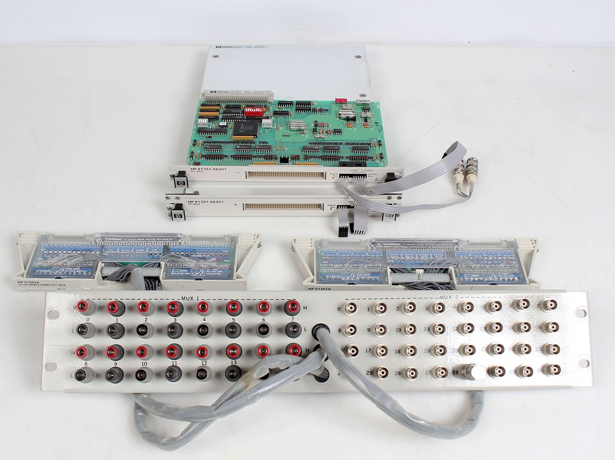 HP 75000 Series-C E1351-66201 Fet Multiplexer VXI Bus Modules + Breakout Panel