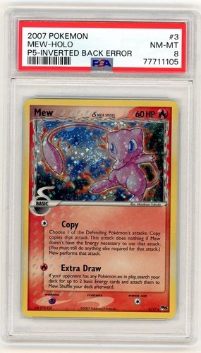 2007 Pokemon Pop Series 5 Mew Holo Inverted Back #3 Swirl PSA 8